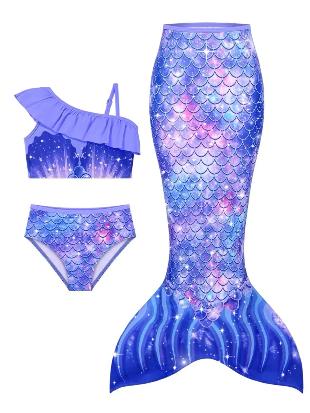 Kids Purple Mermaid Tail Set with Ruffle Top